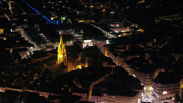 Aerial France Montpellier August 2018 Night 90mm Zoom 4K Inspire 2 Prores  Aerial video of downtown Montpellier in France at night with a zoom lens.