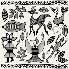 Papier Peint photo Autocollant Dessiner African Senufo Korhogo Tribal Ethnic Art Elements Vector Fabric Design
