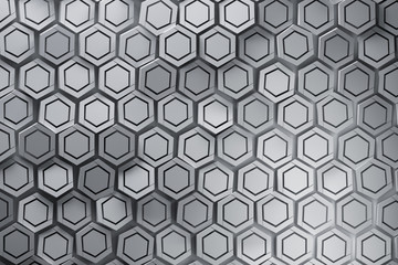 Monochrome background with structured hexagons. Paper effect. 3d illustration.