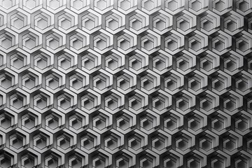 Repeating structures, pattern with fine highly structured hexagons. Shaded honeycomb pattern. 3d illustration.