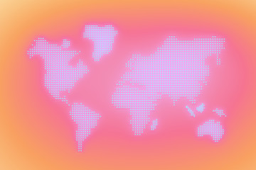 World map 3d with white dots and glowing pink background. 3d illustration.