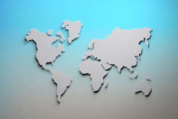 World map 3d in gray and blue colors with shadows and glowing edges. 3d illustration.