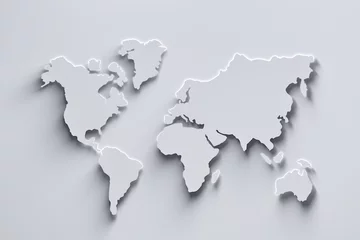 Papier Peint photo Carte du monde World map 3d in white colors with shadows and glowing edges. 3d illustration.