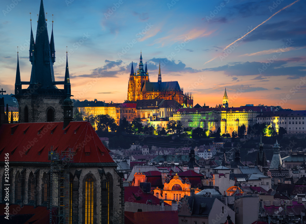 Wall mural Landmarks of Prague in evening