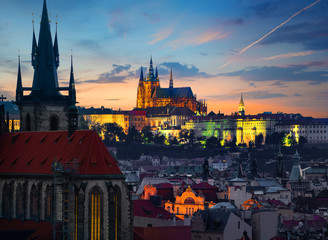 Landmarks of Prague in evening