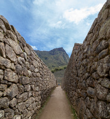 Machu Picchu in Peru , Detail shot of the Inca ruins