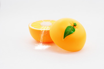  toy orange fruit, two pieces