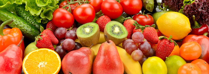 Variety natural delicious fruits and vegetables.
