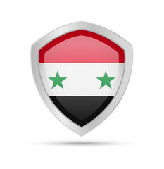 Shield with Syria flag on white background. Vector illustration.