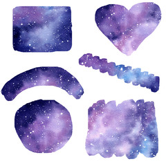 Set of watercolor galaxy splash clipart