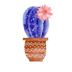 Watercolor galaxy handpainted cactus plant isolated on white background.