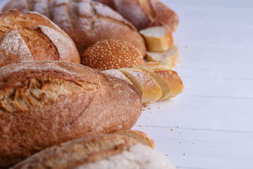 Freshly Baked Homemade Bread, close-up, isolated on a white background.