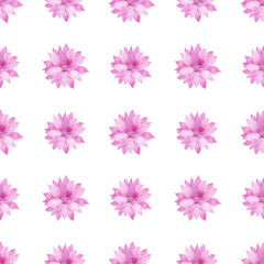 Watercolor seamless pattern with bright pink flower.