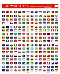 All World Flags round rectangle 3D glossy button icons isolated white