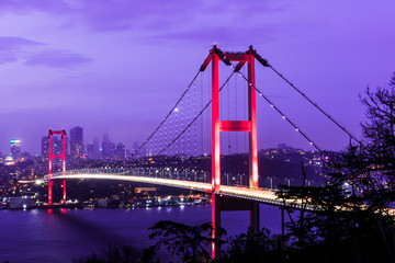Istanbul Bosphorus Bridge (15th July Martyrs Bridge) view from Ortakoy. Istanbul, Turkey..