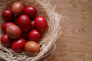 Easter background with red eggs