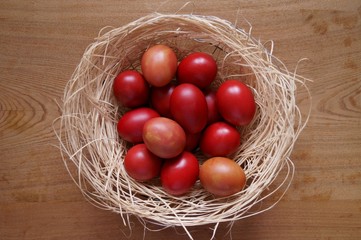 Easter background with red eggs