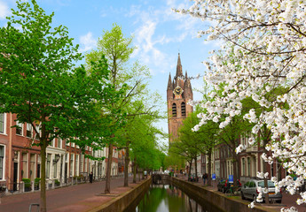 Fototapeta premium old town of Delft in spring, Holland