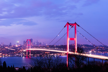 Fototapeta na wymiar Istanbul Bosphorus Bridge (15th July Martyrs Bridge) view from Ortakoy. Istanbul, Turkey.