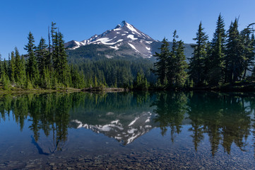 Shale Lake is at 5800 feet elevation along the Pacific Crest Trail, Mount Jefferson Wilderness Area, Oregon.