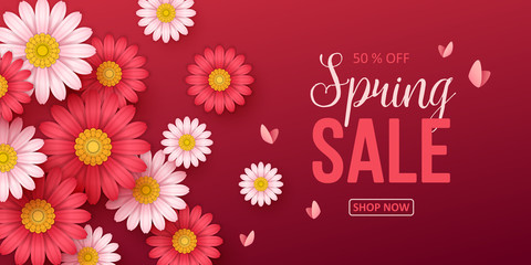 Spring sale background with beautiful flowers. Vector illustration