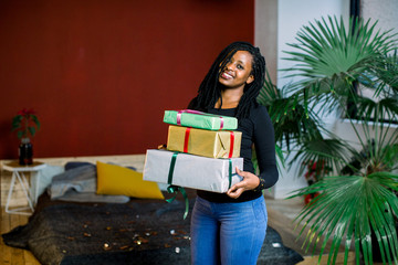 African American girl got a lot of gifts on her birthday party