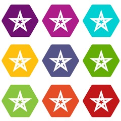 Obraz premium Geometric figure star icons 9 set coloful isolated on white for web