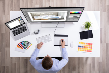 Graphic Designer Working On Graphic Tablet
