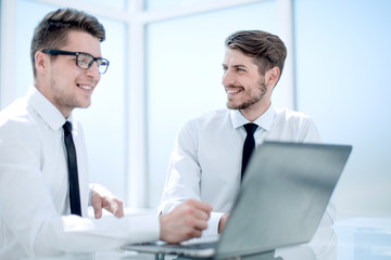 Fototapeta premium business man using laptop on meeting