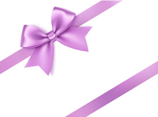 Decorative purple bows with horizontal ribbon isolated on white background on the corner of the page. Vector illustration