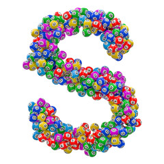 Alphabet letter S, from lottery balls. 3D rendering