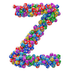 Alphabet letter Z, from lottery balls. 3D rendering