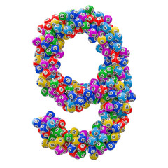 Number 9, from lottery balls, 3D rendering