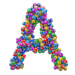 Alphabet letter A, from lottery balls. 3D rendering