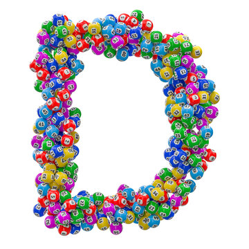 Alphabet letter D, from lottery balls. 3D rendering