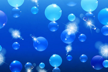 bubbles with reflections on a blue background, under water