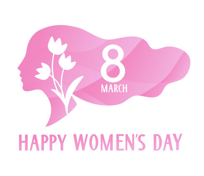 Womens Day 8 March concept. Decorative woman silhouette on white background with tulip flowers. Vector illustration