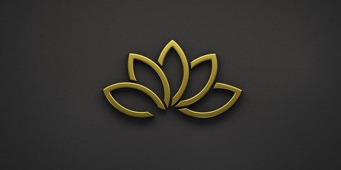Obraz premium Gold Lotus Plant Logo. 3D Render Illustration