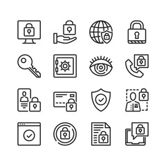Data protection icons set. Computer security, information security concepts. Pixel perfect. Thin line design. Vector line icons set