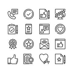 Testimonials icons set. Pixel perfect. Thin line design. Vector line icons set