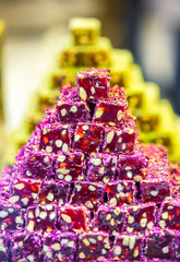 Delicious colorful turkish delight lokum in shop