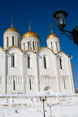 Assumption church in Vladimir town, Russia, famous by its frescoes painted by Andrey Rublev. Popular landmark. Color photo.