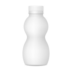Vector realistic image (mock-up, layout) of a plastic bottle with a cap for yogurt or other beverages. EPS 10.