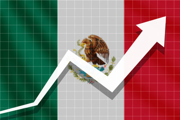 White arrow growth up on the background of the flag Mexico, economy 