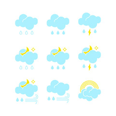 Set of rainy weather icons in vector to show the forecast and the current climate outside during the day and night time  for applications, widgets, and other meteorological designs.