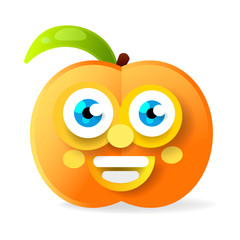 Flat Illustration. Isolated On White Background. Emoji Peach Fruit
