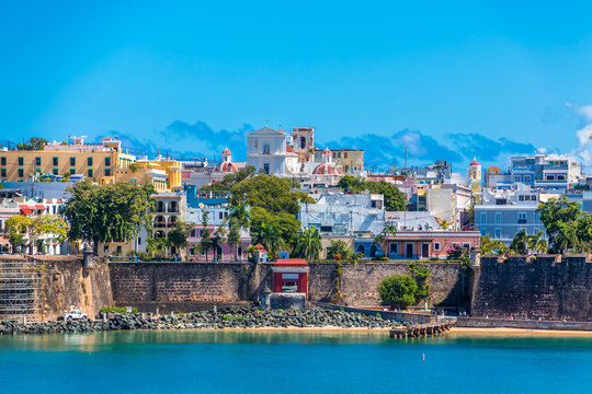 Colorful, Historical Buildings On The Coast Of Old San Juan, Puerto Rico