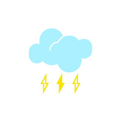 Vector weather icon of a blue cloud with raindrops and lightning to show the stormy forecast and the current climate outside for applications, widgets, and other meteorological designs.