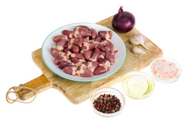 Chicken liver, spices, ingredients for cooking