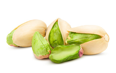 pistachio peeled isolated on white background, clipping path, full depth of field